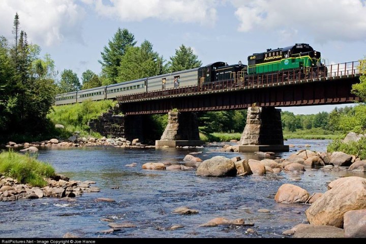 train going over bridge